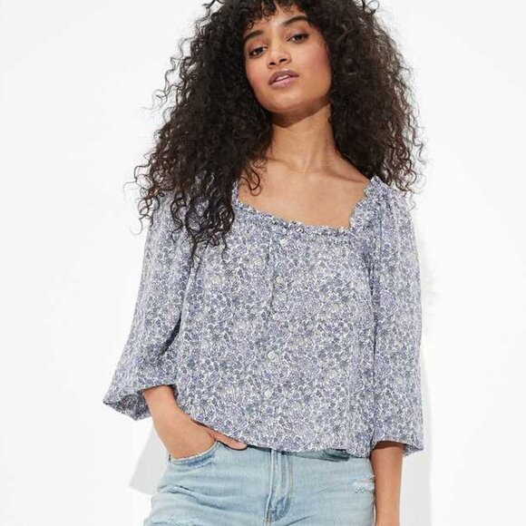 American Eagle Puff-Sleeve Button-Up Floral XS - Picture 1 of 10
